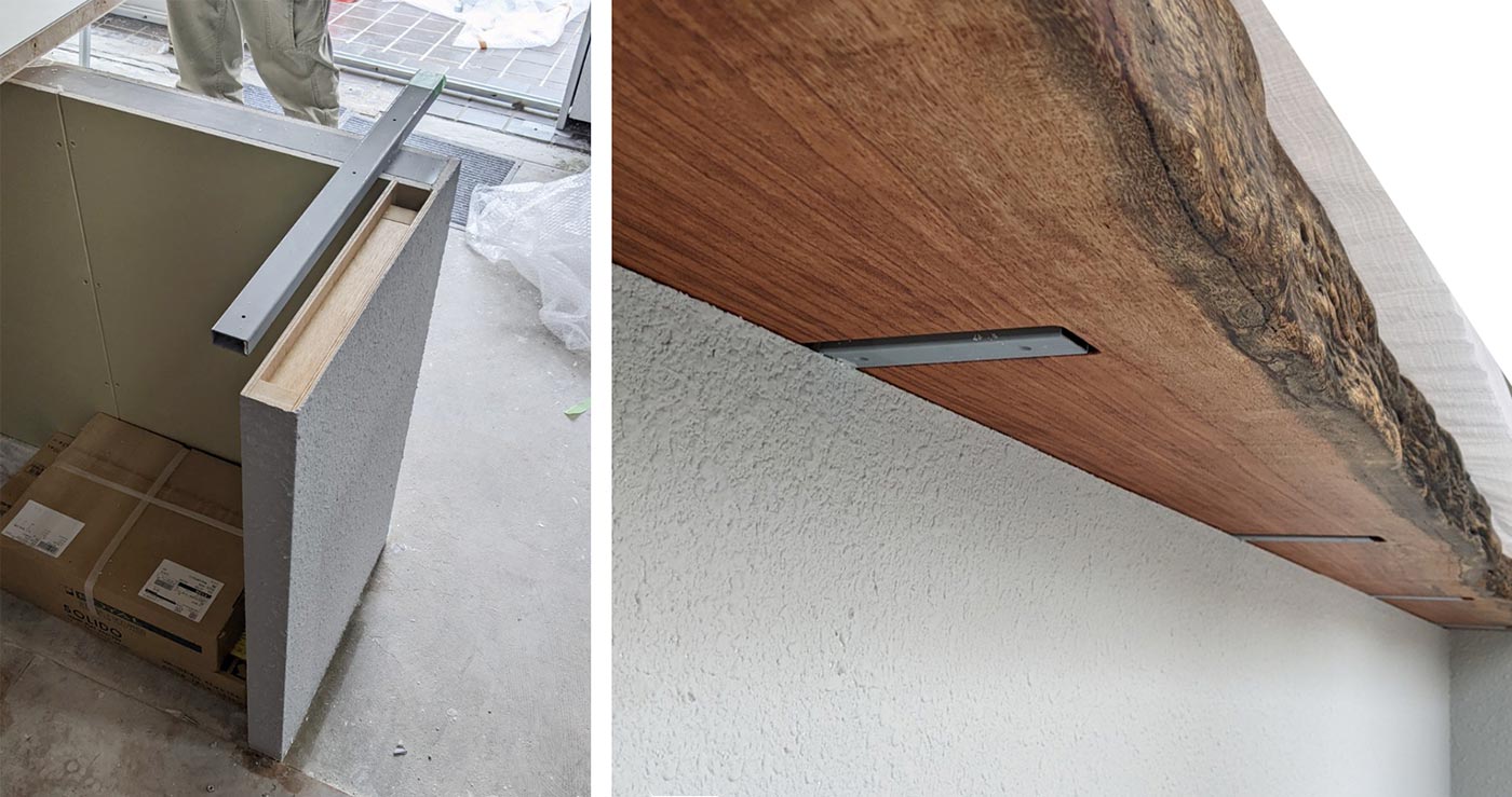 重量のある天板カウンターを支えるスチール製の土台